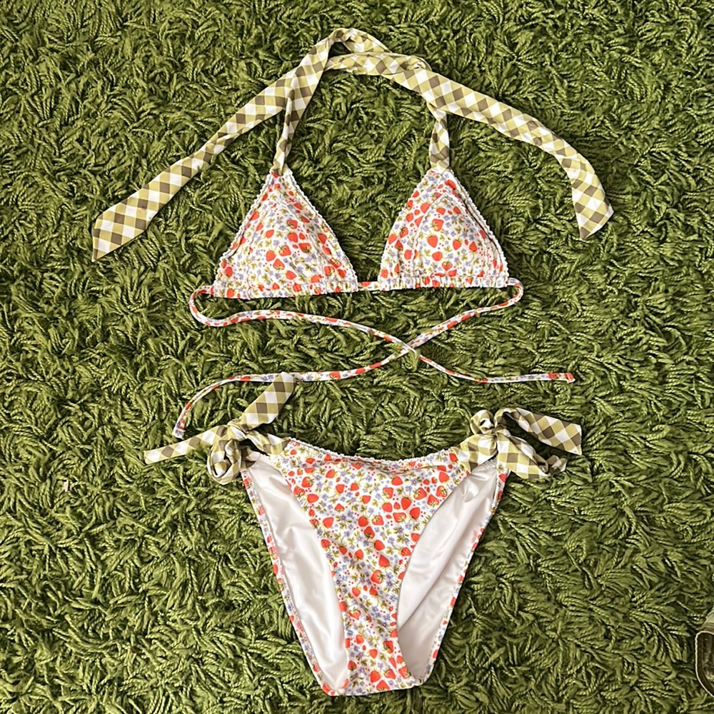 aerie strawberry print bikini set